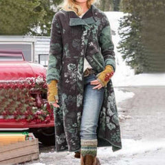 Fashion Floral print Lapel Lomg sleeve Coats