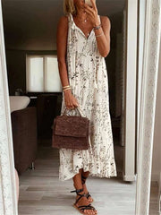 Casual Loose Floral print V neck Sleeveless Maxi Dresses