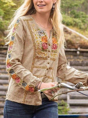 Casual Floral print V neck Long sleeve Blouses