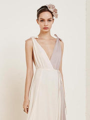 Chiffon Asymmetric Split-joint Deep V-neck Maxi Dress