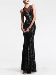 Evening Sequined See-through Backless Mermaid Maxi Dress
