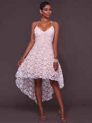 White Spaghetti-neck Backless Evening Dress
