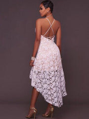 White Spaghetti-neck Backless Evening Dress