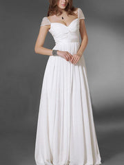 Elegant White Cap Sleeve Maxi Dress Evening Dress