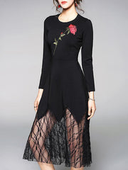 Asymmetric Rose Embroidered Midi Dress
