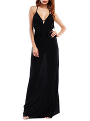 Spaghetti Neck Tasseled Backless Evening Dress