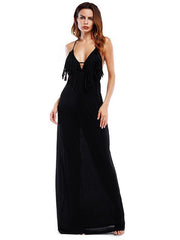 Spaghetti Neck Tasseled Backless Evening Dress