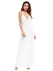 Spaghetti Neck Tasseled Backless Evening Dress