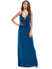 Spaghetti Neck Tasseled Backless Evening Dress