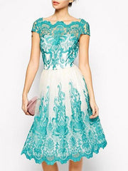 Waisted Lacy Slim Fit Mini Evening Dress