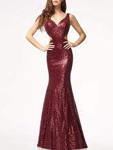 V-back Sequined Mermaid Floor Evening Dress