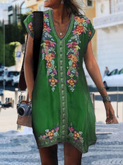 Women Summer Short Sleeve Embroidered Shift Dresses