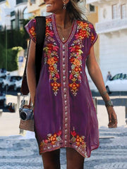 Women Summer Short Sleeve Embroidered Shift Dresses