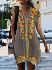 Women Summer Short Sleeve Embroidered Shift Dresses
