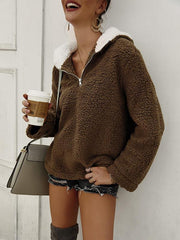 Zipper pocket high collar blouse hoodied
