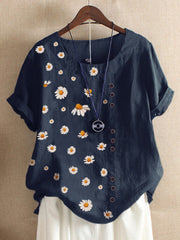 Navy Blue Casual Floral-print Floral Shirts & Tops