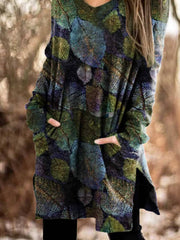 V Neck Long Sleeve Floral-Print Casual Shift Dresses