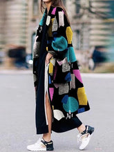 Women big lapel long sleeve printed long coats