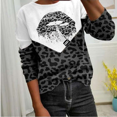 Casual Gored Leopard print Round neck Long sleeve T-Shirts