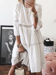 Women cotton Loose Round Neck Maxi Dresses