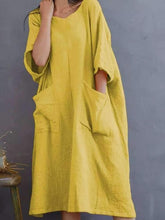 Casual Loose Pure V neck Half sleeve Pocket Maxi Dresses
