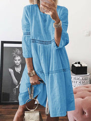 Women cotton Loose Round Neck Maxi Dresses