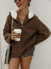Zipper pocket high collar blouse hoodied