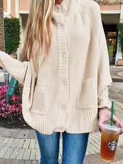 Semi-turtleneck loose knit sweater bat-sleeve cardigan sweaters