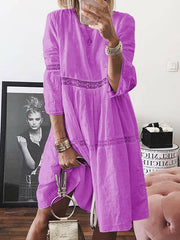 Women cotton Loose Round Neck Maxi Dresses