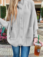 Semi-turtleneck loose knit sweater bat-sleeve cardigan sweaters