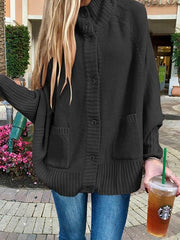 Semi-turtleneck loose knit sweater bat-sleeve cardigan sweaters