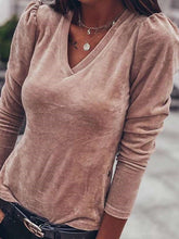 Fashion Pure Suede V neck Long sleeve T-Shirts
