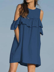 Round Neck Hollow Out Plain Casual Dresses