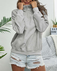 Casual Loose Pure Lapel Zipper Long sleeve Sweatshirts