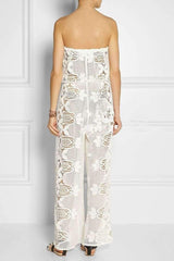 Fashion Casual Lace Hollow out One shoulder Jumpsuits