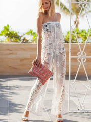 Fashion Casual Lace Hollow out One shoulder Jumpsuits