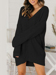 Loose v neck long sleeve knit sweater shift dresses