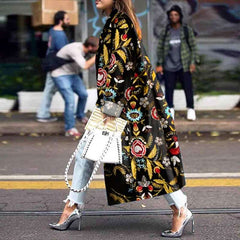 Fashion Print Lapel Long sleeve Trench Coats