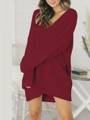 Loose v neck long sleeve knit sweater shift dresses