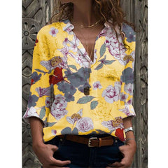 Fashion Floral Lapel Long sleeve Blouses