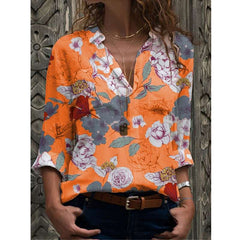 Fashion Floral Lapel Long sleeve Blouses
