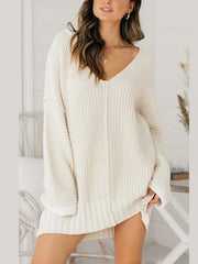 Loose v neck long sleeve knit sweater shift dresses