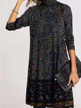 Casual Retro print High collarLong sleeve Gored Shift Dresses