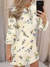 Fashion Print Round neck Lacing Long sleeve Shift Dresses