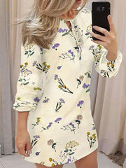 Fashion Print Round neck Lacing Long sleeve Shift Dresses