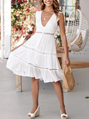 Sexy v-neck lace patchwork sleeveless skater dresses