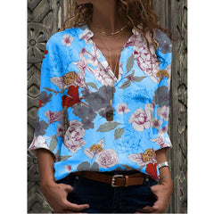 Fashion Floral Lapel Long sleeve Blouses