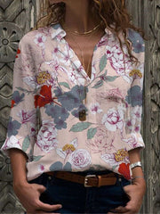 Fashion Floral Lapel Long sleeve Blouses