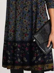 Casual Retro print High collarLong sleeve Gored Shift Dresses