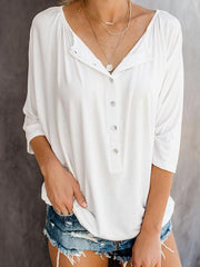 Button women loose long sleeve T-shirts